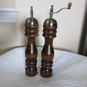 Dark Brown wooden Pepper Mill and Salt shaker